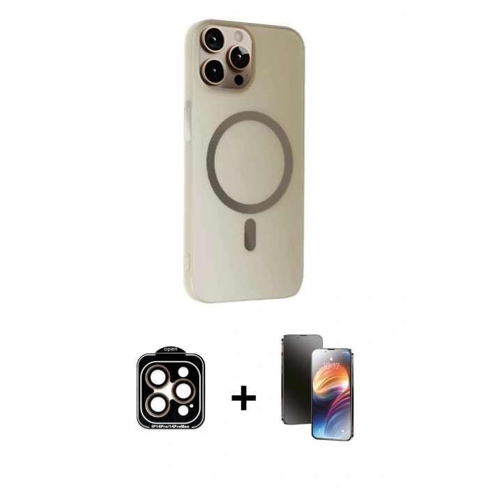 MARSİLYAN™- iPhone 15 Pro Max Kılıf Çekirdek Modern Prime - Siyah 3D Antistatik Mat Seramik Nano Ekran Koruyucu + PVD Metal Kamera Lens - TU