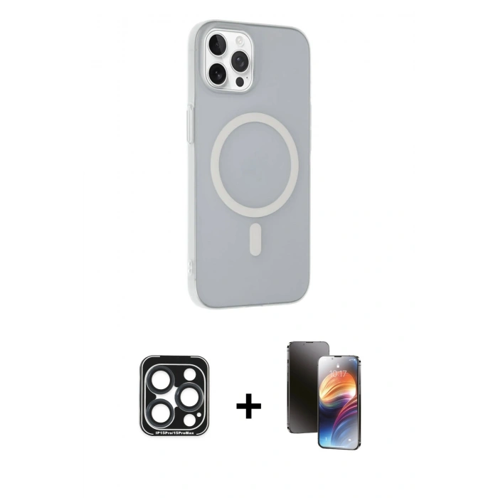 MARSİLYAN™- iPhone 15 Pro Max Kılıf Çekirdek Modern Prime - Siyah 3D Antistatik Mat Seramik Nano Ekran Koruyucu + PVD Metal Kamera Lens - LT