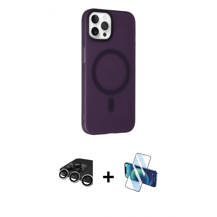 MARSİLYAN™- iPhone 15 Pro Max Kılıf Çekirdek Modern Prime - Siyah 3D Antistatik Seramik Nano Ekran Koruyucu + Raze Metal Kamera Lens - GS