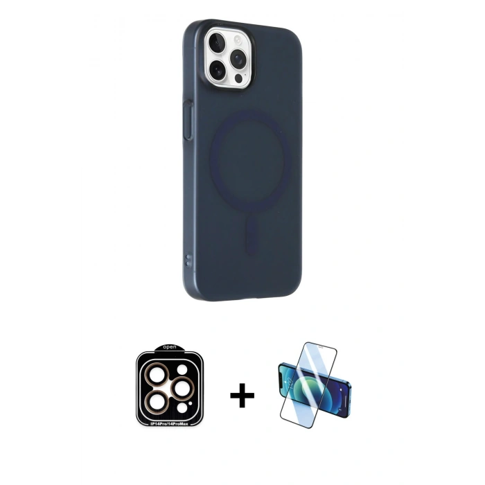 MARSİLYAN™- iPhone 15 Pro Max Kılıf Çekirdek Modern Prime - Siyah 3D Antistatik Seramik Nano Ekran Koruyucu + PVD Metal Kamera Lens - TU