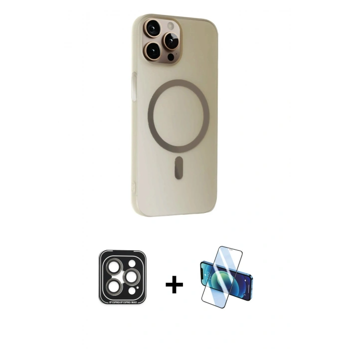 MARSİLYAN™- iPhone 15 Pro Max Kılıf Çekirdek Modern Prime - Siyah 3D Antistatik Seramik Nano Ekran Koruyucu + PVD Metal Kamera Lens - GI