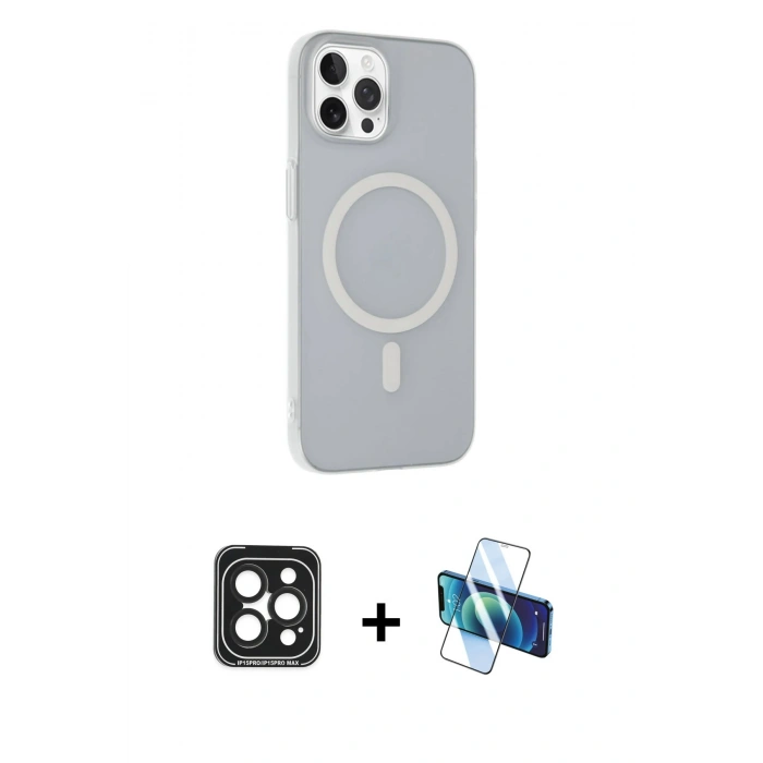 MARSİLYAN™- iPhone 15 Pro Max Kılıf Çekirdek Modern Prime - Siyah 3D Antistatik Seramik Nano Ekran Koruyucu + PVD Metal Kamera Lens - SH