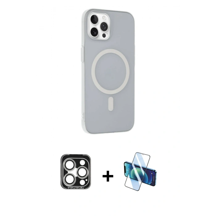 MARSİLYAN™- iPhone 15 Pro Max Kılıf Çekirdek Modern Prime - Siyah 3D Antistatik Seramik Nano Ekran Koruyucu + PVD Metal Kamera Lens - GS