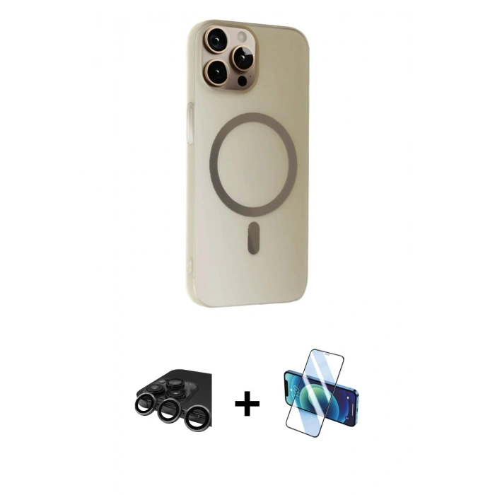 MARSİLYAN™- iPhone 15 Pro Max Kılıf Çekirdek Modern Prime - Siyah 3D Antistatik Seramik Nano Ekran Koruyucu + Raze Metal Kamera Lens - TMGI