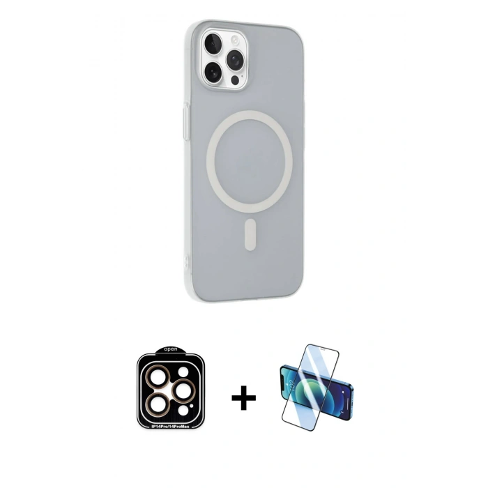MARSİLYAN™- iPhone 15 Pro Max Kılıf Çekirdek Modern Prime - Siyah 3D Antistatik Seramik Nano Ekran Koruyucu + PVD Metal Kamera Lens - TU
