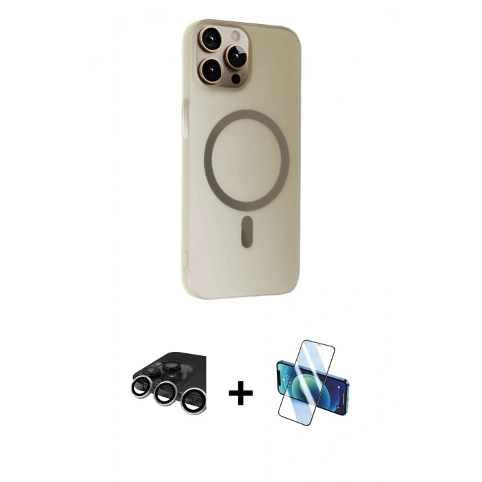 MARSİLYAN™- iPhone 15 Pro Max Kılıf Çekirdek Modern Prime - Siyah 3D Antistatik Seramik Nano Ekran Koruyucu + Raze Metal Kamera Lens - GS