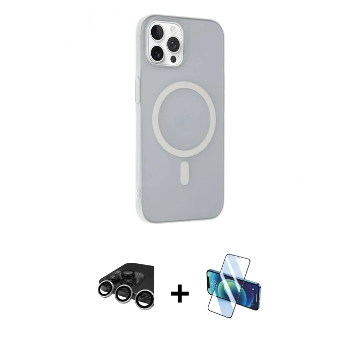 MARSİLYAN™- iPhone 15 Pro Max Kılıf Çekirdek Modern Prime - Siyah 3D Antistatik Seramik Nano Ekran Koruyucu + Raze Metal Kamera Lens - GS