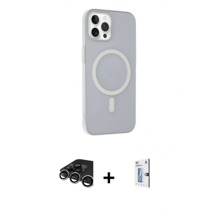 MARSİLYAN™- iPhone 15 Pro Max Kılıf Çekirdek Modern Prime - Siyah Bilvis 0.18mm Plus Cam Ekran Koruyucu + Raze Metal Kamera Lens - GS