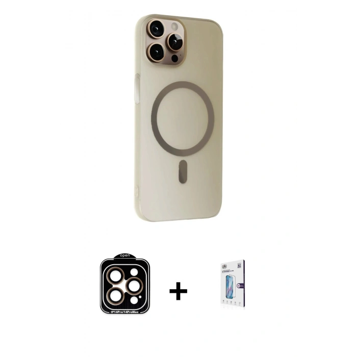 MARSİLYAN™- iPhone 15 Pro Max Kılıf Çekirdek Modern Prime - Siyah Bilvis 0.18mm Plus Cam Ekran Koruyucu + PVD Metal Kamera Lens - TU