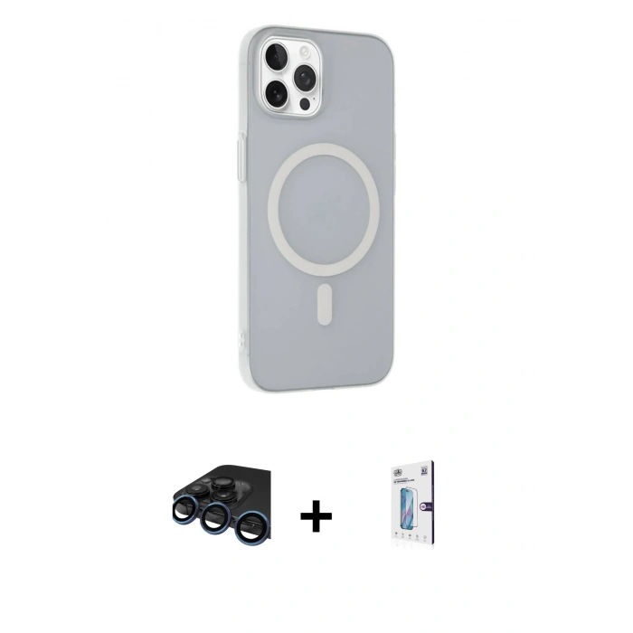 MARSİLYAN™- iPhone 15 Pro Max Kılıf Çekirdek Modern Prime - Siyah Bilvis 0.18mm Plus Cam Ekran Koruyucu + Raze Metal Kamera Lens - LT