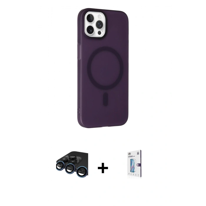 MARSİLYAN™- iPhone 15 Pro Max Kılıf Çekirdek Modern Prime - Siyah Bilvis 0.18mm Plus Cam Ekran Koruyucu + Raze Metal Kamera Lens - LT