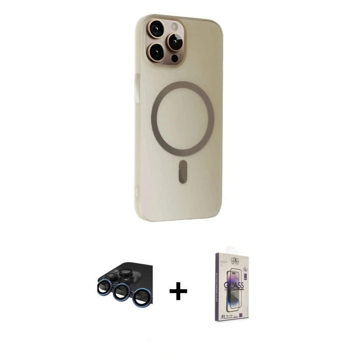 MARSİLYAN™- iPhone 15 Pro Max Kılıf Çekirdek Modern Prime - Siyah Bilvis 3D Cam Ekran Koruyucu + Raze Metal Kamera Lens - LT