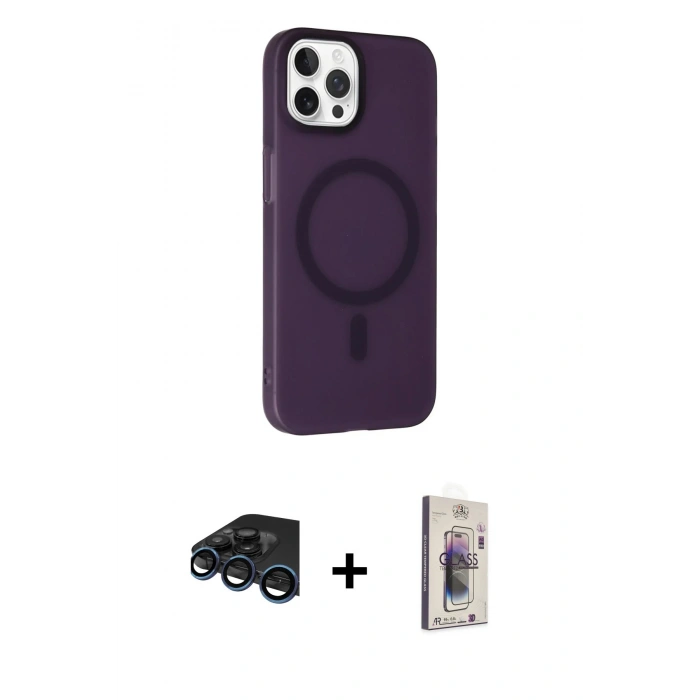 MARSİLYAN™- iPhone 15 Pro Max Kılıf Çekirdek Modern Prime - Siyah Bilvis 3D Cam Ekran Koruyucu + Raze Metal Kamera Lens - LT