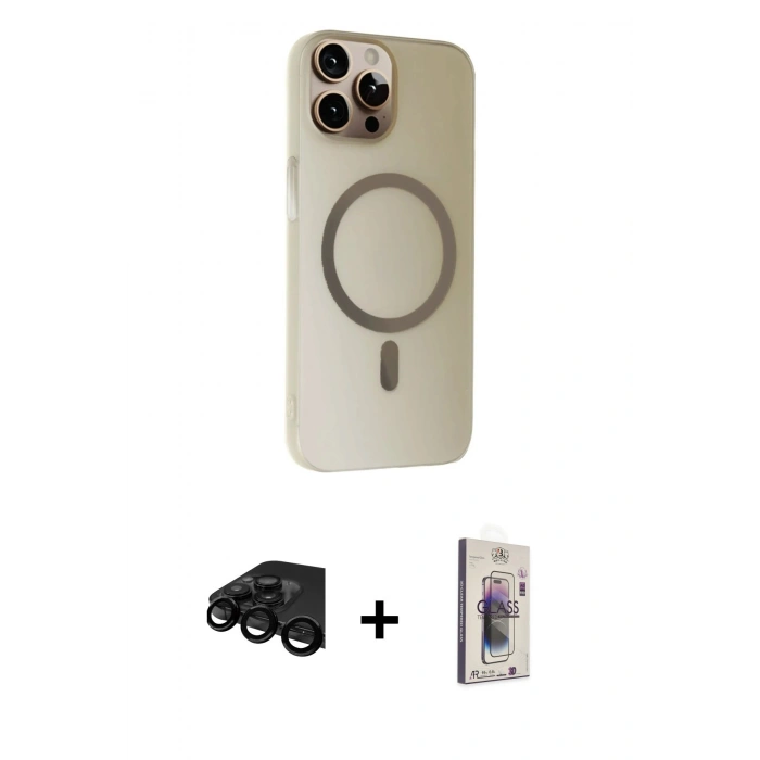 MARSİLYAN™- iPhone 15 Pro Max Kılıf Çekirdek Modern Prime - Siyah Bilvis 3D Cam Ekran Koruyucu + Raze Metal Kamera Lens - SH