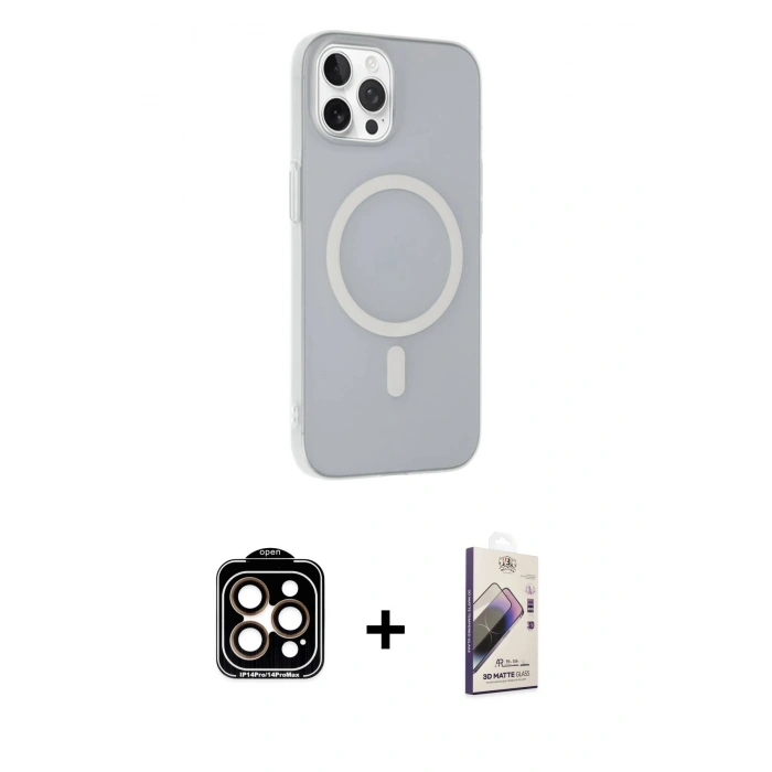 MARSİLYAN™- iPhone 15 Pro Max Kılıf Çekirdek Modern Prime - Siyah Bilvis 3D Mat Cam Ekran Koruyucu + PVD Metal Kamera Lens - TU