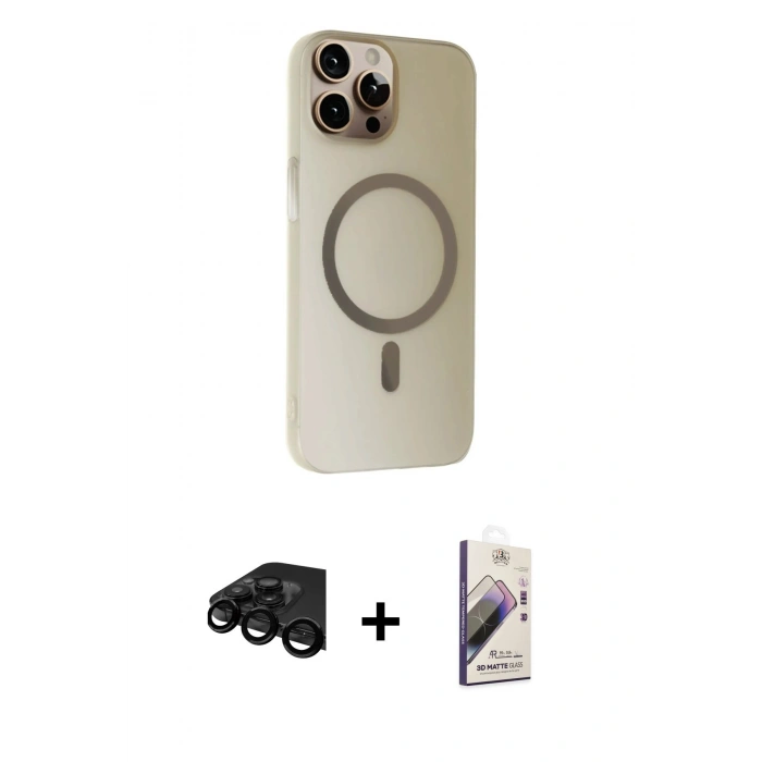 MARSİLYAN™- iPhone 15 Pro Max Kılıf Çekirdek Modern Prime - Siyah Bilvis 3D Mat Cam Ekran Koruyucu + Raze Metal Kamera Lens - SH