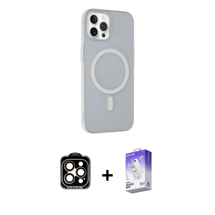 MARSİLYAN™- iPhone 15 Pro Max Kılıf Çekirdek Modern Prime - Siyah Bilvis 5in1 3D Magic Cam Ekran Koruyucu + PVD Metal Kamera Lens - TU
