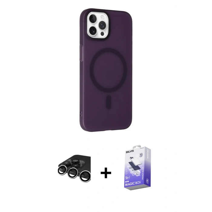 MARSİLYAN™- iPhone 15 Pro Max Kılıf Çekirdek Modern Prime - Siyah Bilvis 5in1 5D Magic Hayalet Cam Ekran Koruyucu + Raze Metal Kamera Lens - GS