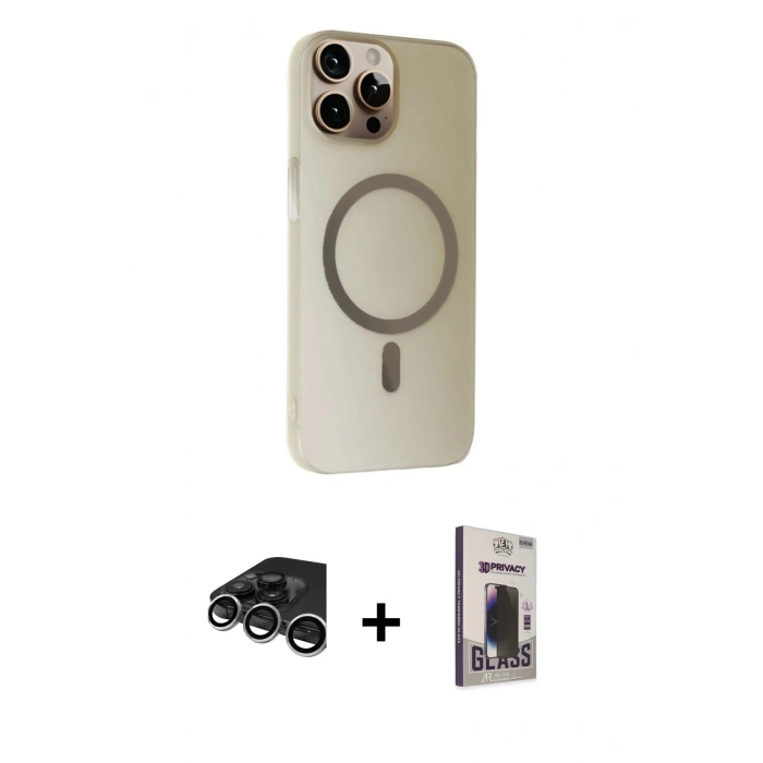 MARSİLYAN™- iPhone 15 Pro Max Kılıf Çekirdek Modern Prime - Siyah Bilvis Hayalet Cam Ekran Koruyucu + Raze Metal Kamera Lens - GS
