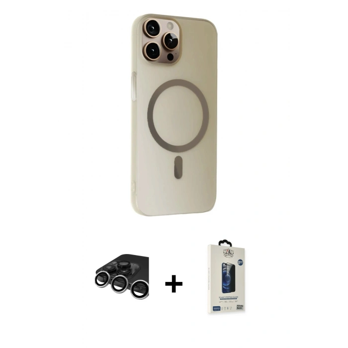 MARSİLYAN™- iPhone 15 Pro Max Kılıf Çekirdek Modern Prime - Siyah Bilvis Hayalet Cam Ekran Koruyucu + Raze Metal Kamera Lens - GS