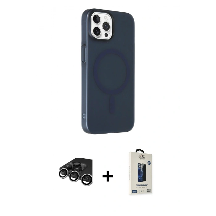 MARSİLYAN™- iPhone 15 Pro Max Kılıf Çekirdek Modern Prime - Siyah Bilvis Hayalet Cam Ekran Koruyucu + Raze Metal Kamera Lens - GS