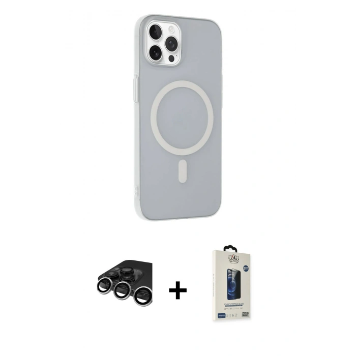 MARSİLYAN™- iPhone 15 Pro Max Kılıf Çekirdek Modern Prime - Siyah Bilvis Hayalet Cam Ekran Koruyucu + Raze Metal Kamera Lens - GS