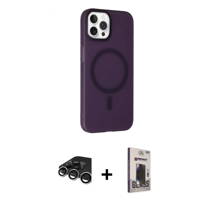 MARSİLYAN™- iPhone 15 Pro Max Kılıf Çekirdek Modern Prime - Siyah Bilvis Hayalet Cam Ekran Koruyucu + Raze Metal Kamera Lens - GS