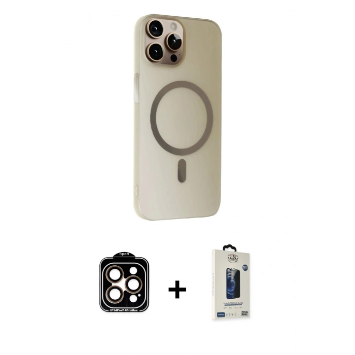 MARSİLYAN™- iPhone 15 Pro Max Kılıf Çekirdek Modern Prime - Siyah Bilvis Hayalet Cam Ekran Koruyucu + PVD Metal Kamera Lens - TU