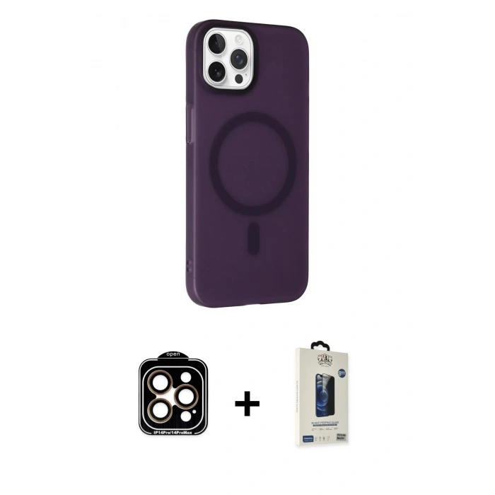 MARSİLYAN™- iPhone 15 Pro Max Kılıf Çekirdek Modern Prime - Siyah Bilvis Hayalet Cam Ekran Koruyucu + PVD Metal Kamera Lens - TU