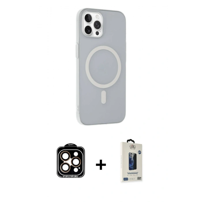 MARSİLYAN™- iPhone 15 Pro Max Kılıf Çekirdek Modern Prime - Siyah Bilvis Hayalet Cam Ekran Koruyucu + PVD Metal Kamera Lens - TU
