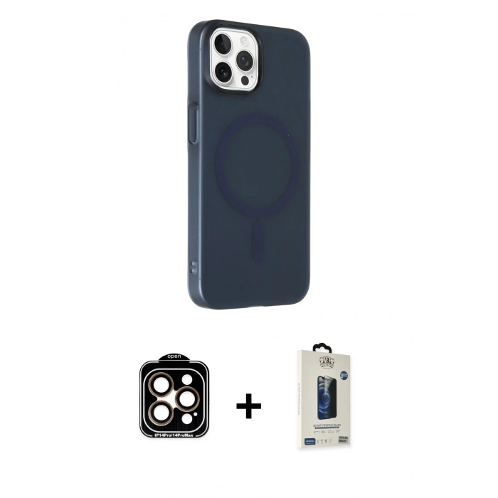 MARSİLYAN™- iPhone 15 Pro Max Kılıf Çekirdek Modern Prime - Siyah Bilvis Hayalet Cam Ekran Koruyucu + PVD Metal Kamera Lens - TU