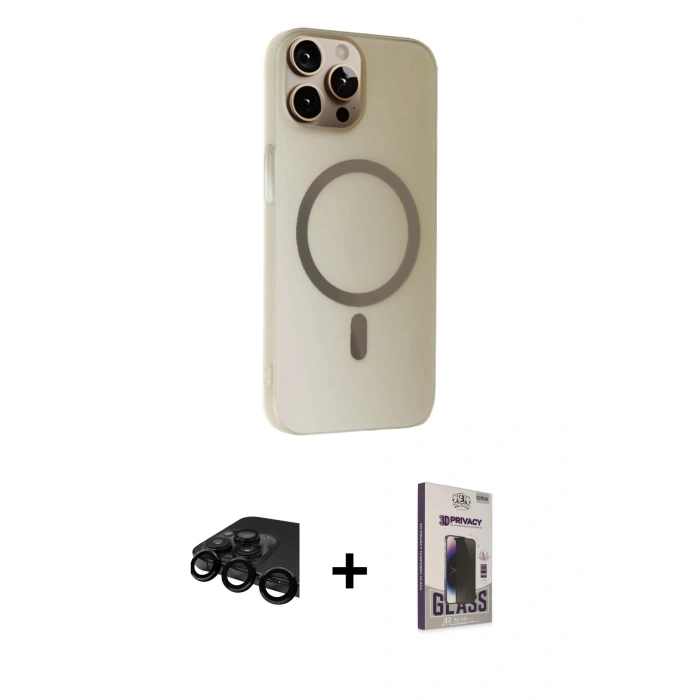 MARSİLYAN™- iPhone 15 Pro Max Kılıf Çekirdek Modern Prime - Siyah Bilvis Hayalet Cam Ekran Koruyucu + Raze Metal Kamera Lens - SH