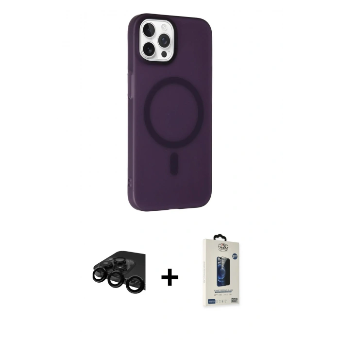 MARSİLYAN™- iPhone 15 Pro Max Kılıf Çekirdek Modern Prime - Siyah Bilvis Hayalet Cam Ekran Koruyucu + Raze Metal Kamera Lens - SH