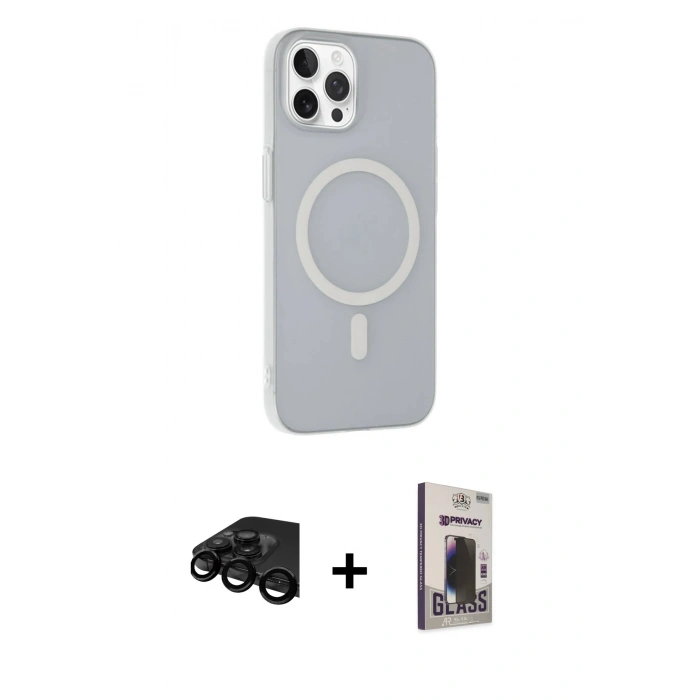MARSİLYAN™- iPhone 15 Pro Max Kılıf Çekirdek Modern Prime - Siyah Bilvis Hayalet Cam Ekran Koruyucu + Raze Metal Kamera Lens - SH