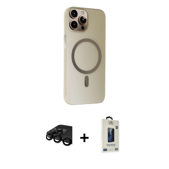 MARSİLYAN™- iPhone 15 Pro Max Kılıf Çekirdek Modern Prime - Siyah Bilvis Hayalet Cam Ekran Koruyucu + Raze Metal Kamera Lens - SH