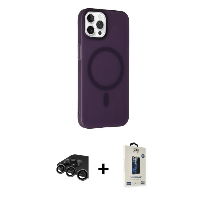 MARSİLYAN™- iPhone 15 Pro Max Kılıf Çekirdek Modern Prime - Siyah Bilvis Hayalet Cam Ekran Koruyucu + Raze Metal Kamera Lens - TMGI