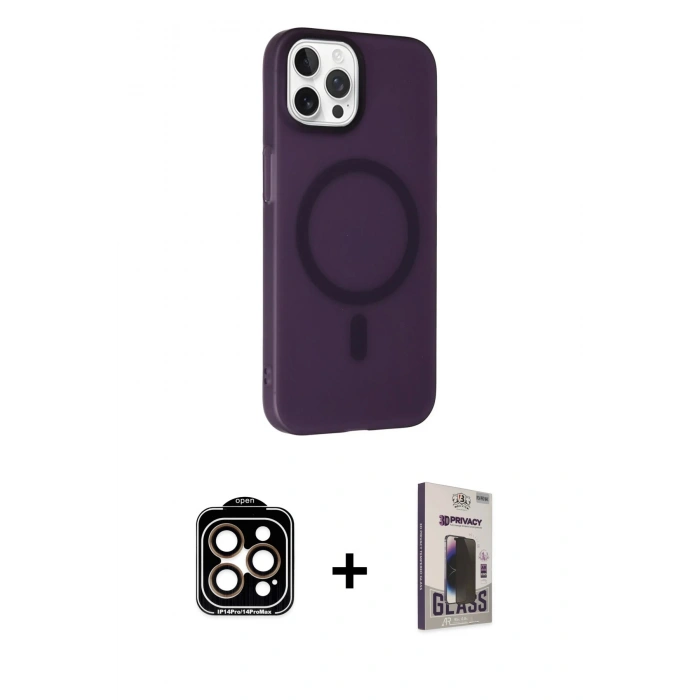 MARSİLYAN™- iPhone 15 Pro Max Kılıf Çekirdek Modern Prime - Siyah Bilvis Hayalet Cam Ekran Koruyucu + PVD Metal Kamera Lens - TU