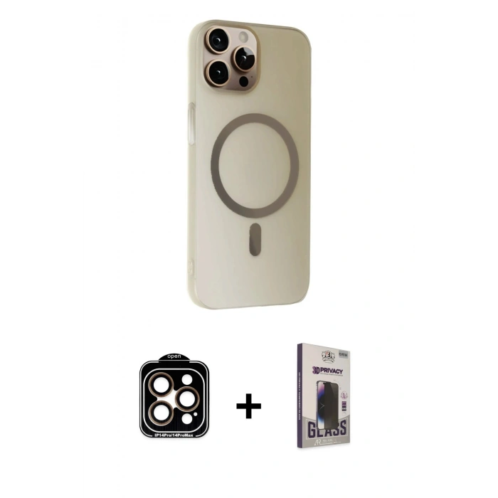 MARSİLYAN™- iPhone 15 Pro Max Kılıf Çekirdek Modern Prime - Siyah Bilvis Hayalet Cam Ekran Koruyucu + PVD Metal Kamera Lens - TU