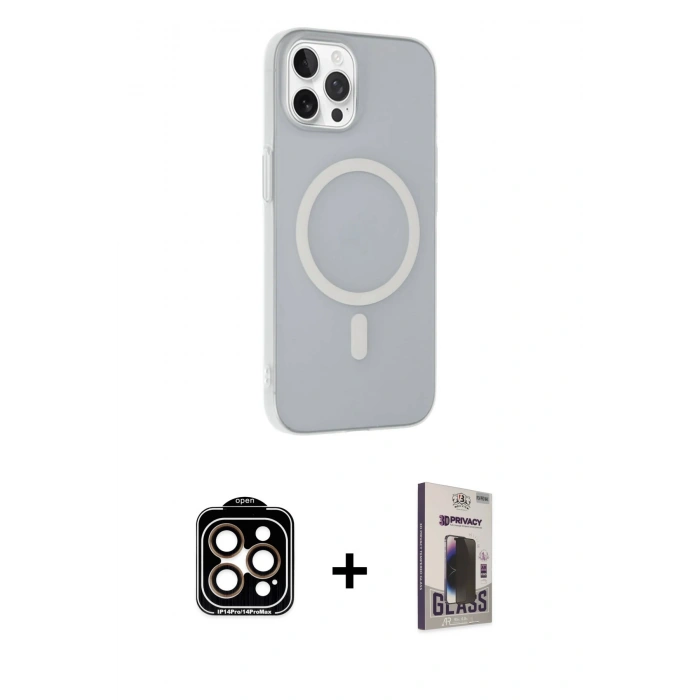 MARSİLYAN™- iPhone 15 Pro Max Kılıf Çekirdek Modern Prime - Siyah Bilvis Hayalet Cam Ekran Koruyucu + PVD Metal Kamera Lens - TU