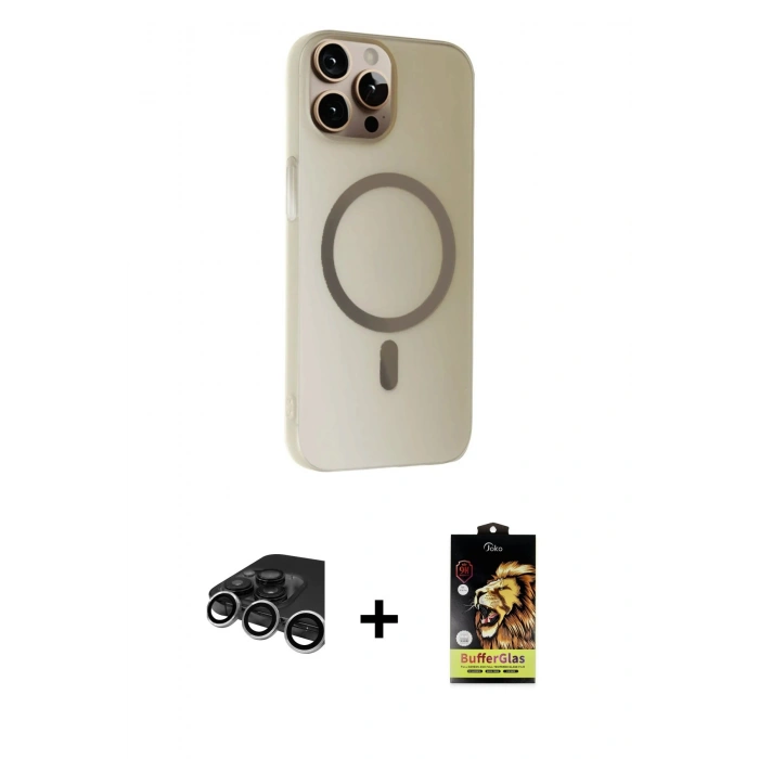 MARSİLYAN™- iPhone 15 Pro Max Kılıf Çekirdek Modern Prime - Siyah Buffer Cam Ekran Koruyucu + Raze Metal Kamera Lens - GS