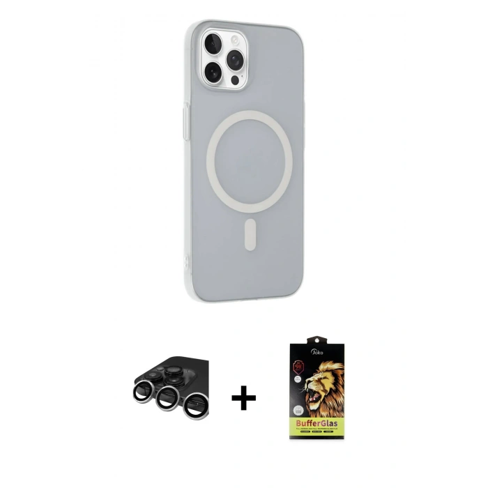 MARSİLYAN™- iPhone 15 Pro Max Kılıf Çekirdek Modern Prime - Siyah Buffer Cam Ekran Koruyucu + Raze Metal Kamera Lens - GS