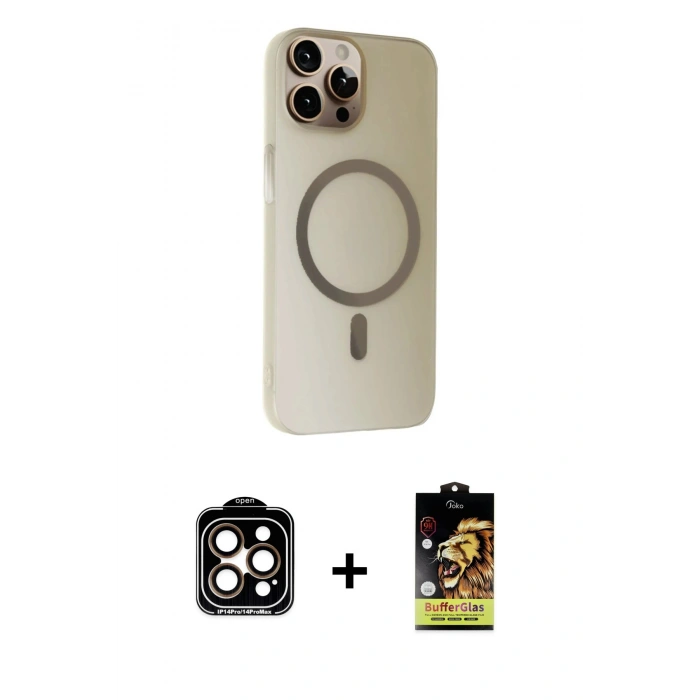 MARSİLYAN™- iPhone 15 Pro Max Kılıf Çekirdek Modern Prime - Siyah Buffer Cam Ekran Koruyucu + PVD Metal Kamera Lens - TU