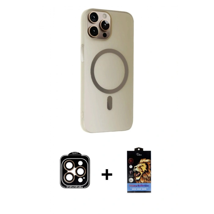 MARSİLYAN™- iPhone 15 Pro Max Kılıf Çekirdek Modern Prime - Siyah Buffer Hayalet Cam Ekran Koruyucu + PVD Metal Kamera Lens - TU