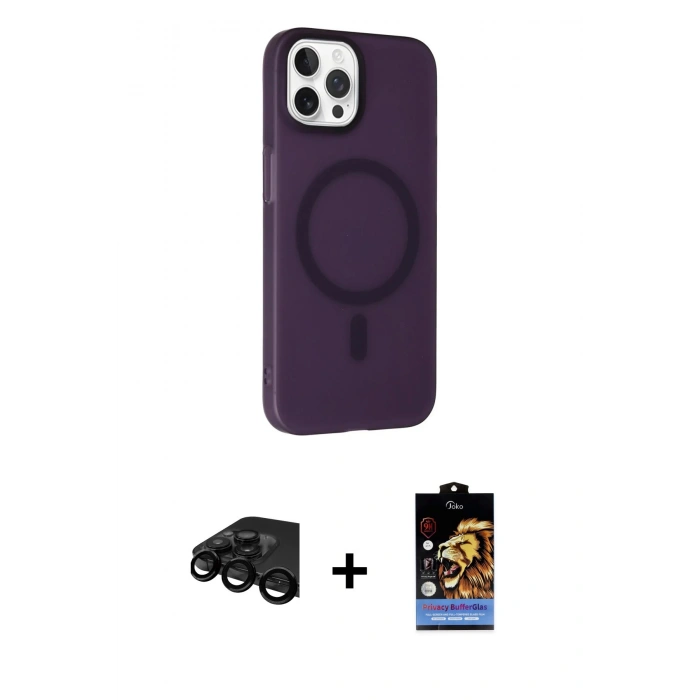 MARSİLYAN™- iPhone 15 Pro Max Kılıf Çekirdek Modern Prime - Siyah Buffer Hayalet Cam Ekran Koruyucu + Raze Metal Kamera Lens - SH