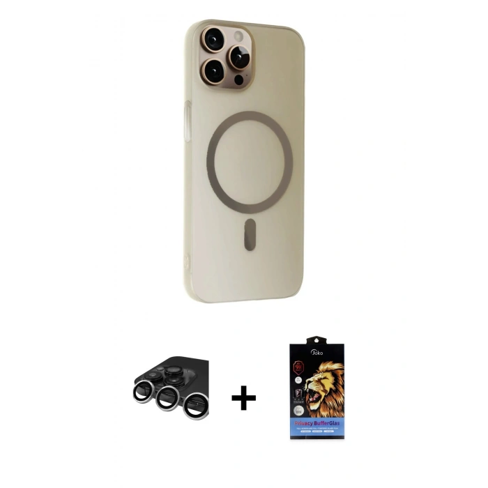 MARSİLYAN™- iPhone 15 Pro Max Kılıf Çekirdek Modern Prime - Siyah Buffer Hayalet Cam Ekran Koruyucu + Raze Metal Kamera Lens - GS
