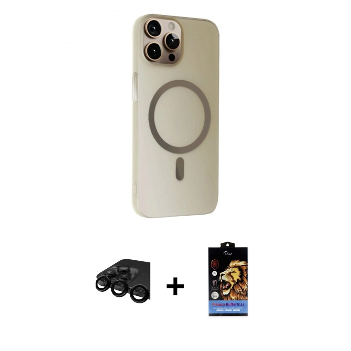 MARSİLYAN™- iPhone 15 Pro Max Kılıf Çekirdek Modern Prime - Siyah Buffer Hayalet Cam Ekran Koruyucu + Raze Metal Kamera Lens - SH