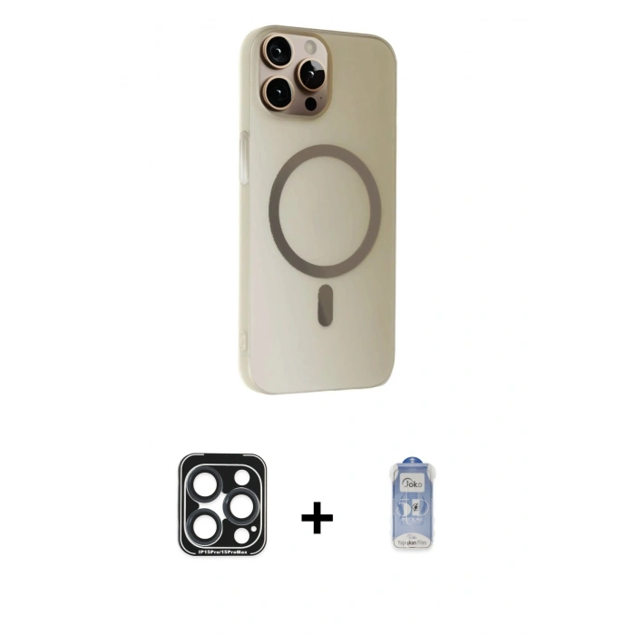 MARSİLYAN™- iPhone 15 Pro Max Kılıf Çekirdek Modern Prime - Siyah Joko Magic 5D Cam + PVD Metal Kamera Lens - LT