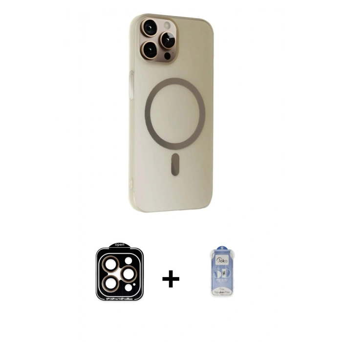 MARSİLYAN™- iPhone 15 Pro Max Kılıf Çekirdek Modern Prime - Siyah Joko Magic 5D Cam + PVD Metal Kamera Lens - TU