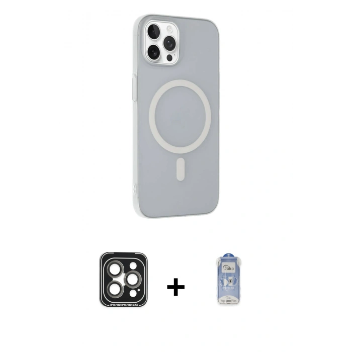 MARSİLYAN™- iPhone 15 Pro Max Kılıf Çekirdek Modern Prime - Siyah Joko Magic 5D Cam + PVD Metal Kamera Lens - GI