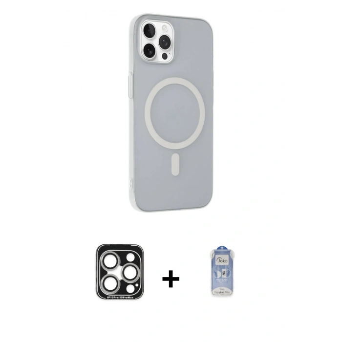 MARSİLYAN™- iPhone 15 Pro Max Kılıf Çekirdek Modern Prime - Siyah Joko Magic 5D Cam + PVD Metal Kamera Lens - GS